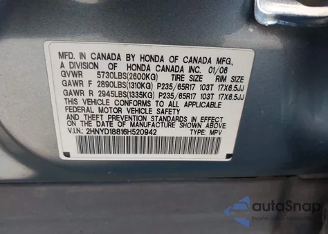 2006 Acura Mdx from USA, damaged, VIN 2HNYD18816H520942